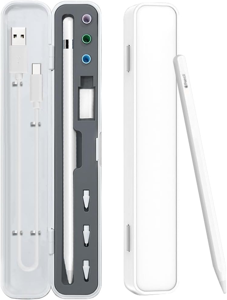 SIXFU Pencil Case for Apple Pencil Pro/ 2nd Generation/ 1st Generation/USB-C Pencil, Storage Case Design for Apple Pencil Tips Stylus iPad Pencil Accessories(White+Dark Gray) - Image 1